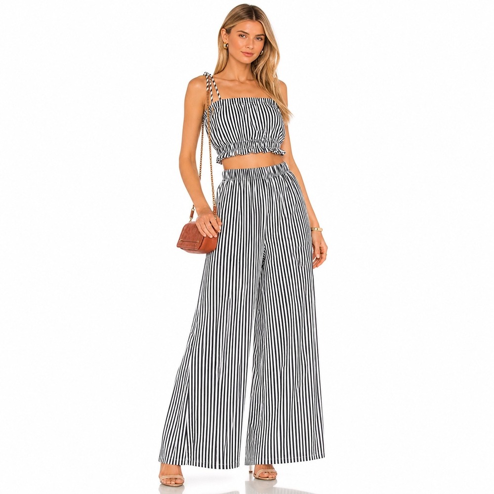M.D.S. Stripes Womens Black White Striped Tie Shoulder Ruffle Crop Top‎ Size 6